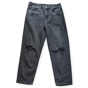 American Eagle Mom Straight Leg Denim Jeans Gray Distressed 6 Short